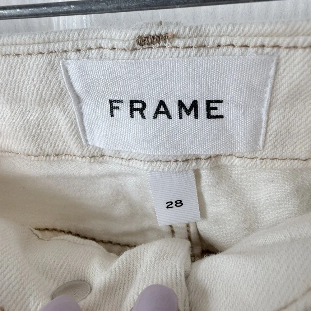 FRAME Le Crop Mini Boot Off White Denim Jeans Size 28 Raw‎ Hem Cropped - Picture 6 of 9